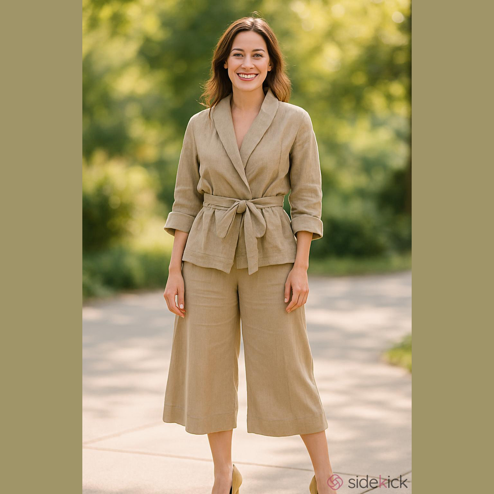 ZARA 100%LINEN SNAP CLOSURE FRONT BELTED AND SLEEVES IN SIZE XL
